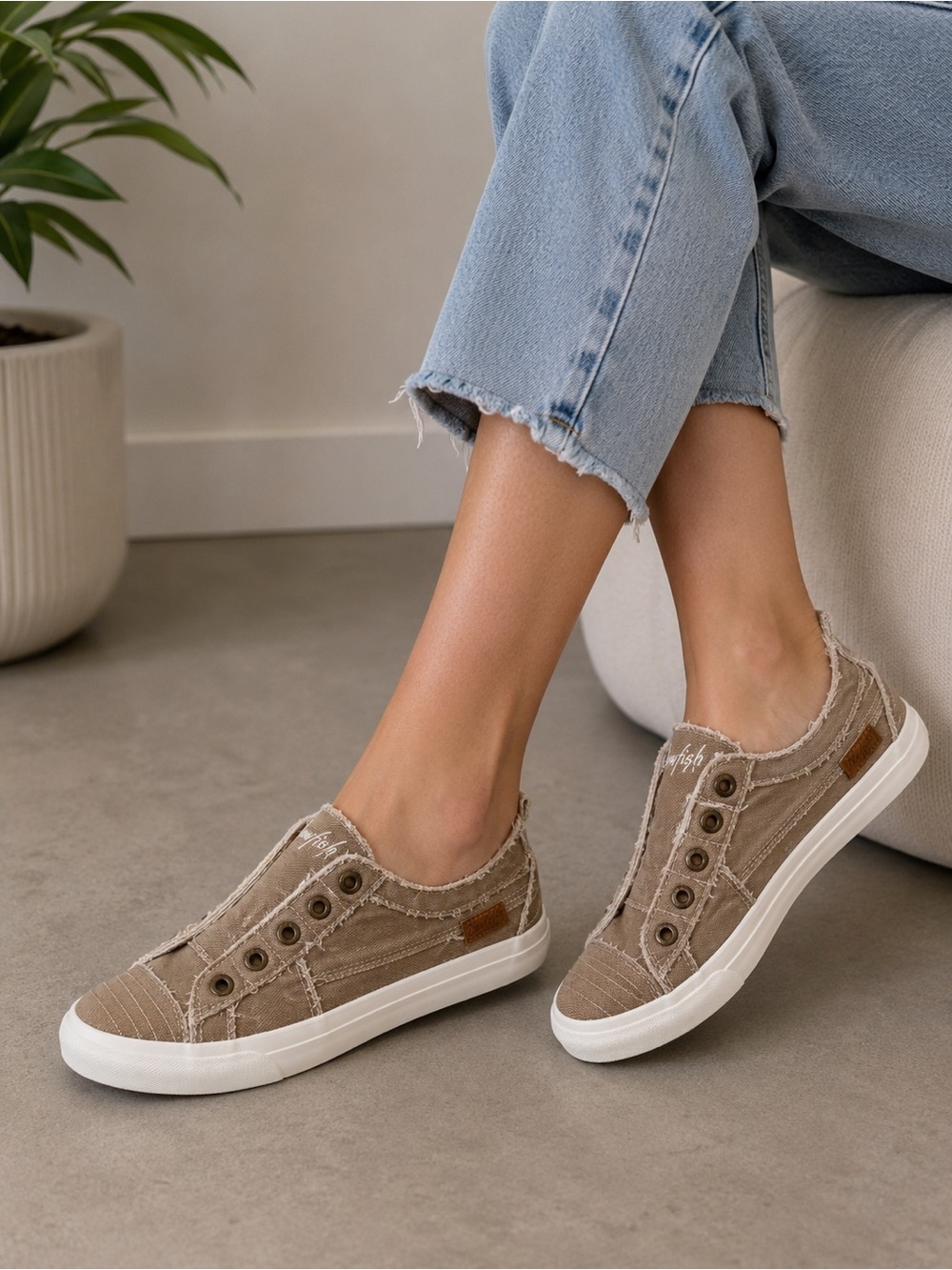 Casual Taupe Slip-On Canvas Sneakers for Women